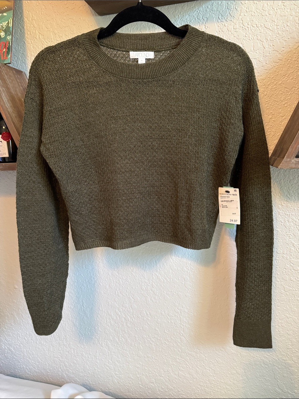 Abound Olive Cropped Crewneck Lightweight Sweater
